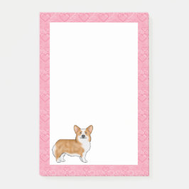 Röd Pembroke Welsh Corgi Kärlek Hjärtmönster Rosa Post-it Block