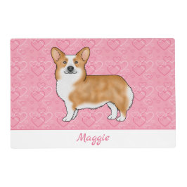 Röd Pembroke Welsh Corgi På Rosa Hjärtan Med Namn