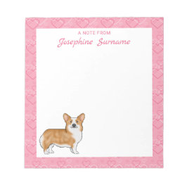 Röd Pembroke Welsh Corgi På Rosa Hjärtan Med Text Anteckningsblock