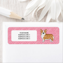 Röd Pembroke Welsh Corgi På Rosa Hjärtan Med Text Returadress Etikett