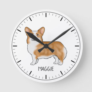 Röd Pembroke Welsh Corgi Söt Hund Med Anpassad Tex Rund Klocka