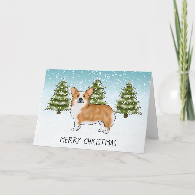 Röd Pembroke Welsh Corgi Vinter God Jul Kort (Framsida)