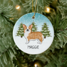Röd Pembroke Welsh Corgi Vinter Skog Jul