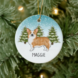 Röd Pembroke Welsh Corgi Vinter Skog Jul Julgransprydnad Keramik