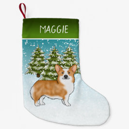 Röd Pembroke Welsh Corgi Vinter Skog Jul Liten Julstrumpa
