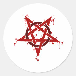Röd Pentagram Runt Klistermärke