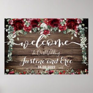 Röd Peony Epiphany Bröllop 24 x 36 Välkomstskylt Poster