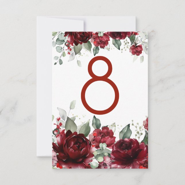 Röd Peony Epiphany Bröllops Bord Nummer Kort (Framsida)