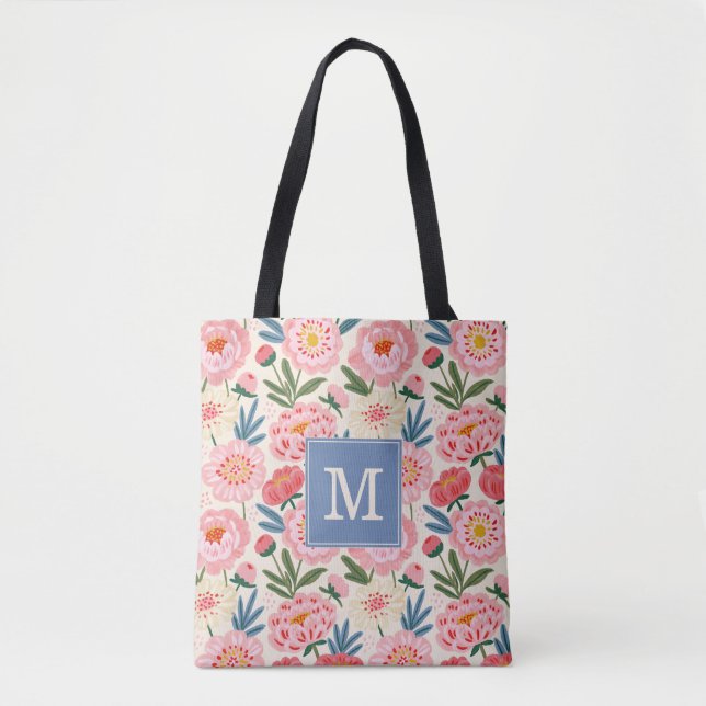 Röd Peonyblommor Handväskor Tygkasse (Framsida)
