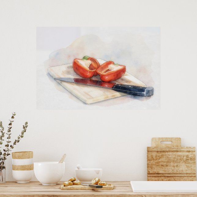 Röd Peppar Kniv Kafe Restaurang Köks Konst Poster (Kök)