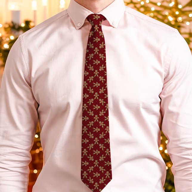 Röd Pepparkaksgubbe Prickig Jul Slips (Skapare uppladdad)