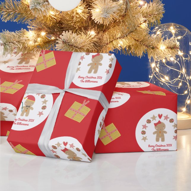 Röd pepparkaksgubbe skript Anpassat namn Söt Presentpapper (Helgdagar)