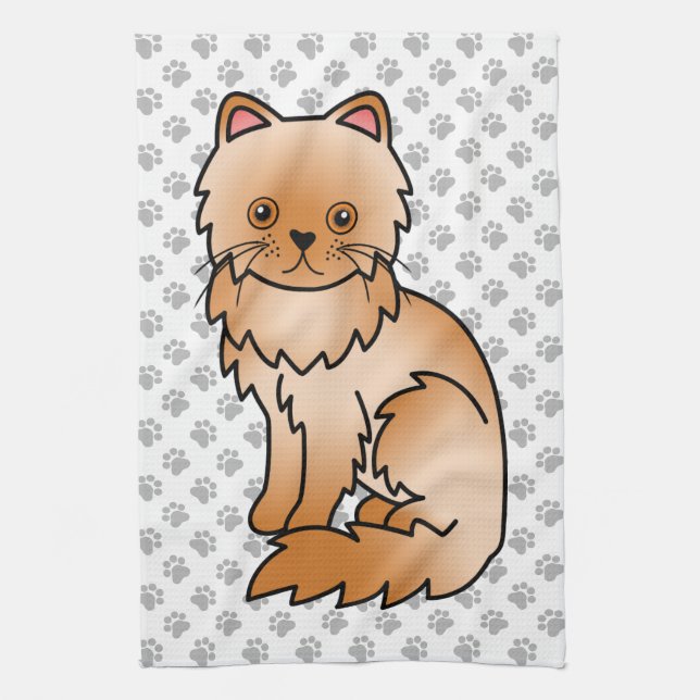 Röd persisk söt seriefigur katt illustration kökshandduk (Vertikal)