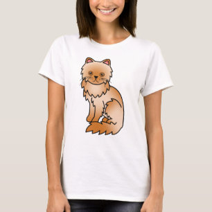 Röd persisk söt seriefigur katt illustration t shirt