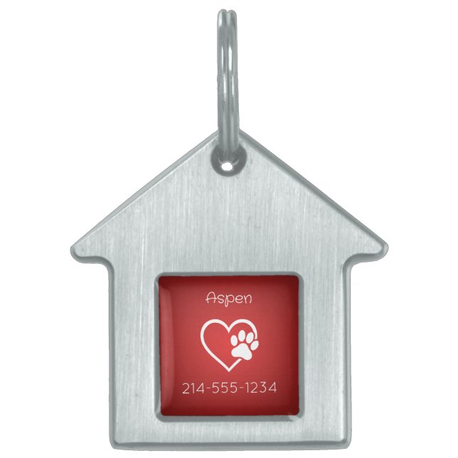 Röd personlig hund-ID-märkning Namn & Telefon ID-bricka Husdjur (Framsidan)