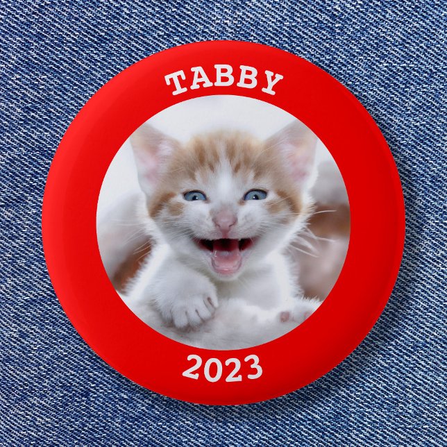 Röd Personlig Rund Fotolista Knapp (Add a family photo and personalized text to create your own button.)