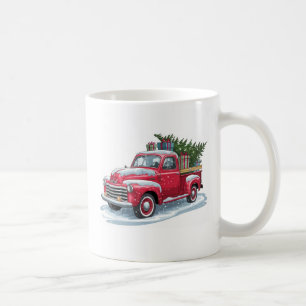 Röd pickup och julgran kaffemugg