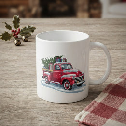 Röd pickup och julgran kaffemugg
