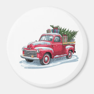Röd Pickup och Julgran Magnet