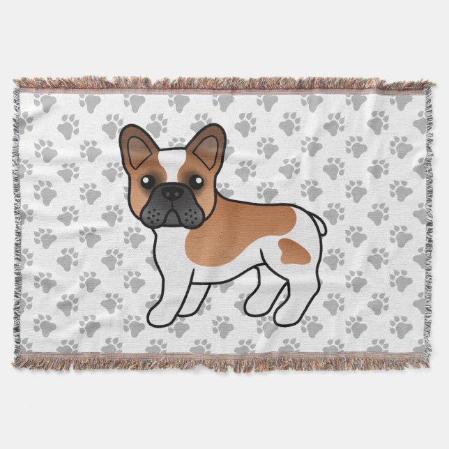 Röd Piebald Fransk Bulldog Söt Tecknad Hund Filt (Framsidan)
