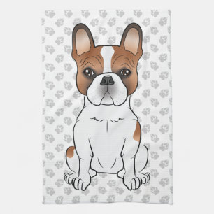 Röd Piebald Fransk Bulldog Söt Tecknad Hund & Tass Kökshandduk