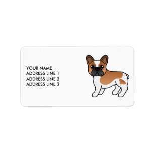 Röd Piebald Fransk Bulldogg Söt Tecknad Hund & Tex Adressetikett