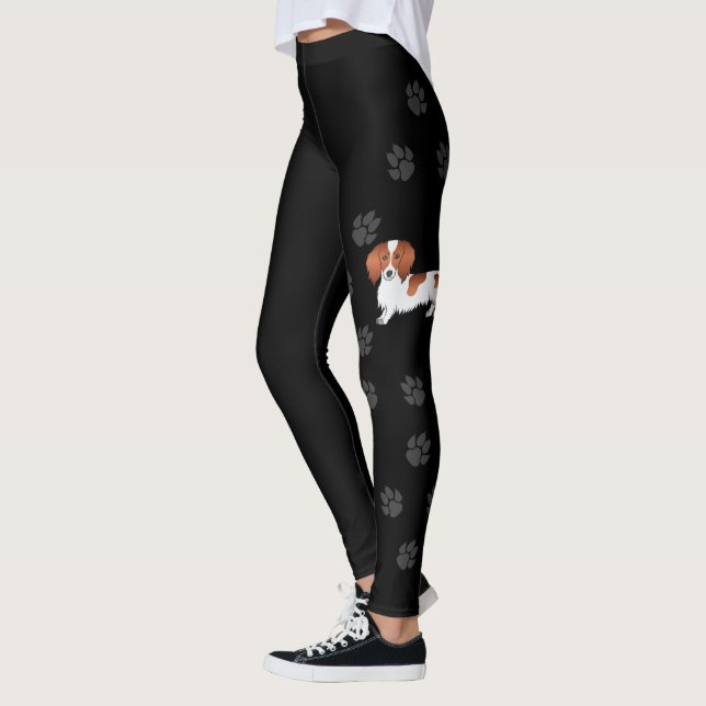 Röd Piebald Långhårig Dachshund Tecknad Hund & Tas Leggings (Vänster)