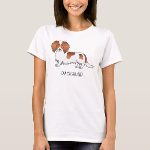 Röd Piebald Långhårig Dachshund Tecknad Hund & Tex T Shirt