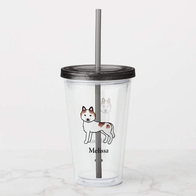 Röd Piebald Siberian Husky Hund & Anpassat Namn Take Away Mugg (Framsida)