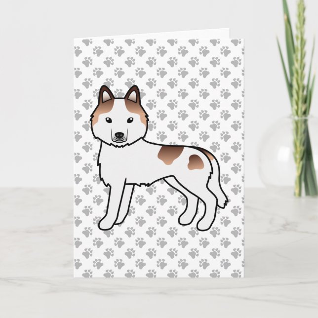 Röd Piebald Siberian Husky Söt Tecknad Hund Kort (Framsida)