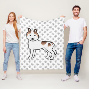 Röd Piebald Siberian Husky Tecknad Hund & Tassar Fleecefilt