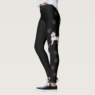 Röd Piebald Siberian Husky Tecknad Hund & Tassar Leggings
