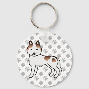 Röd Piebald Siberian Husky Tecknad Hund & Tassar Nyckelring