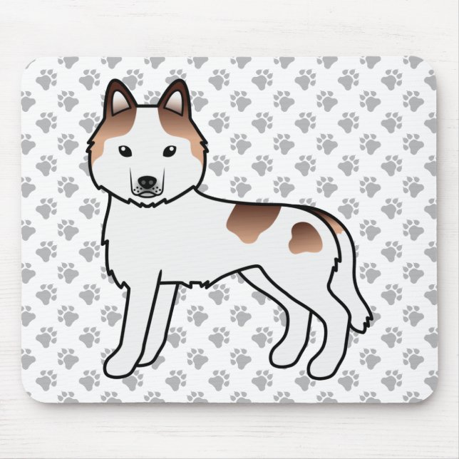 Röd Piebald Siberisk Husky Söt Tecknad Hund Musmatta (Framsidan)