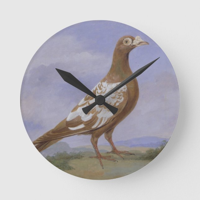 Röd Pied bärareduva (olja på kanfas) Rund Klocka (Framsida)