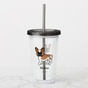 Röd Pied fransk Bulldogg Söt Tecknad Hund & Namn Take Away Mugg