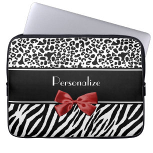 Röd pilbåge för moderiktig svartvit Leopardzebr Laptop Sleeve