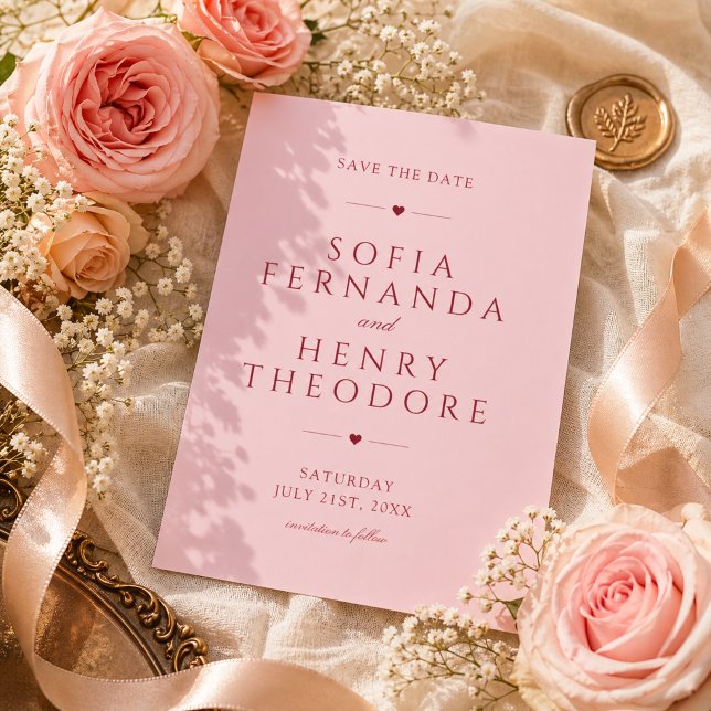Rod Pink Röd Typografi Minimalistisk Bröllop Spara Datumet (Skapare uppladdad)