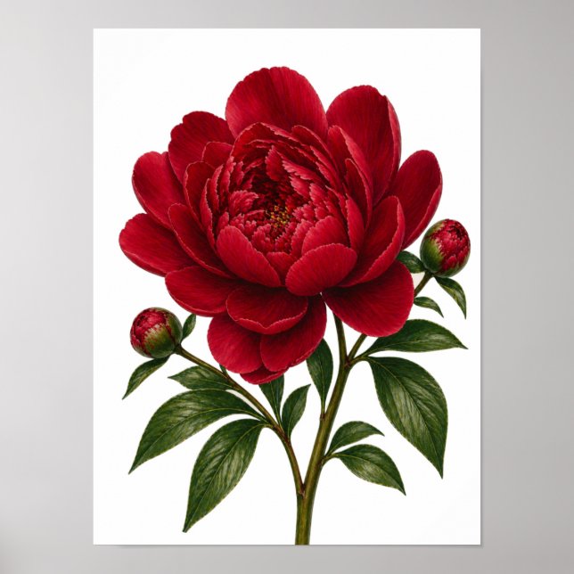 Röd pionblomma Frontalvy Poster (Framsidan)