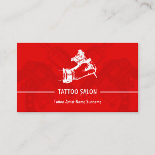 Röd pistolpenna minimalistisk modern tatuering visitkort