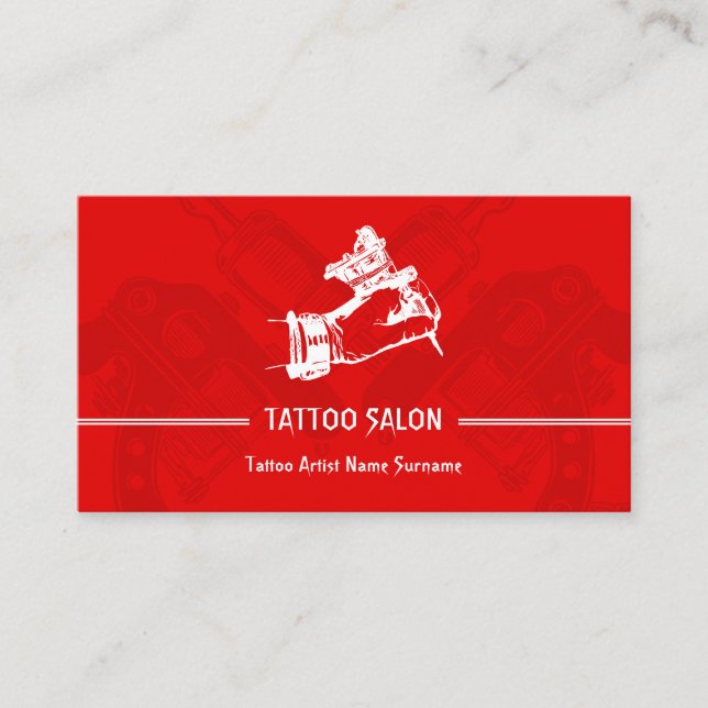 Röd pistolpenna minimalistisk modern tatuering visitkort (Framsida)