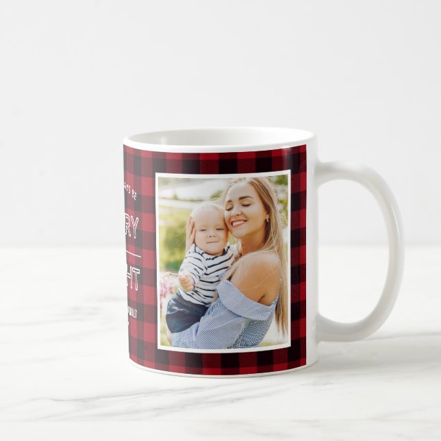 Röd pläd för glad och ljus klassiker med 2 foto kaffemugg (Höger)