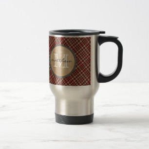 Röd plädbakgrundsmonogram resemugg