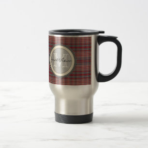 Röd plädbakgrundsmonogram resemugg