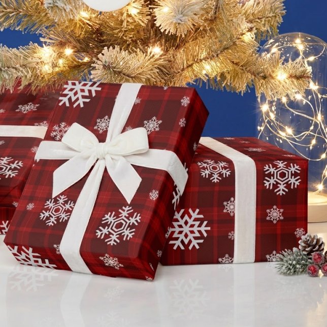 Röd Plaid Snöflinga Jul Presentpapper (Skapare uppladdad)
