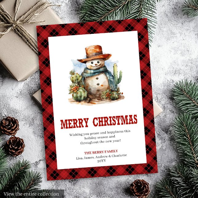 Röd Plaid Western Country Julkort (Red Plaid Western Country Christmas Card)