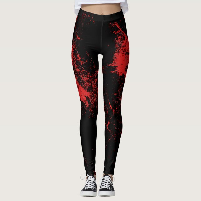 Röd plaskad svart leggings (Framsida)