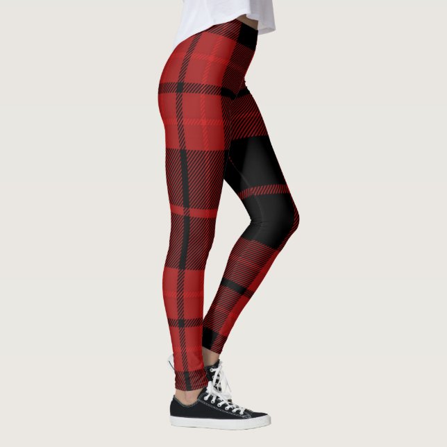 Röd Play Tartan Skriv ut under jultomten Helgdag Leggings (Höger)