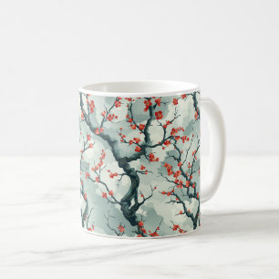 Röd Plommonblom Kronblad Ljusgrön Bläck Tvätt Möns Kaffemugg