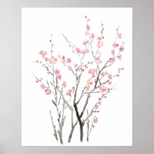 Röd plommonblomma, vattenfärgning 2021 poster